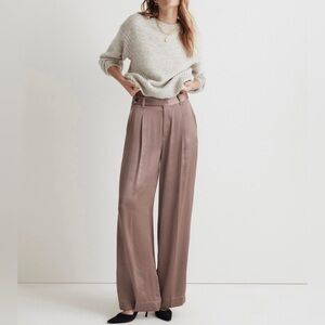NWT Madewell The Harlow Wide-Leg Satin Pant Trouser in Iced Mocha Size 6